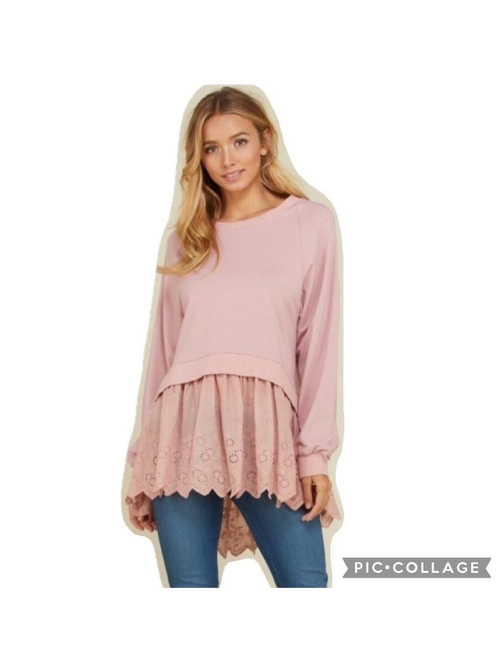 ANNABELLE pullover sweatshirt eyelet ruffle top oversize loungewear fall winter